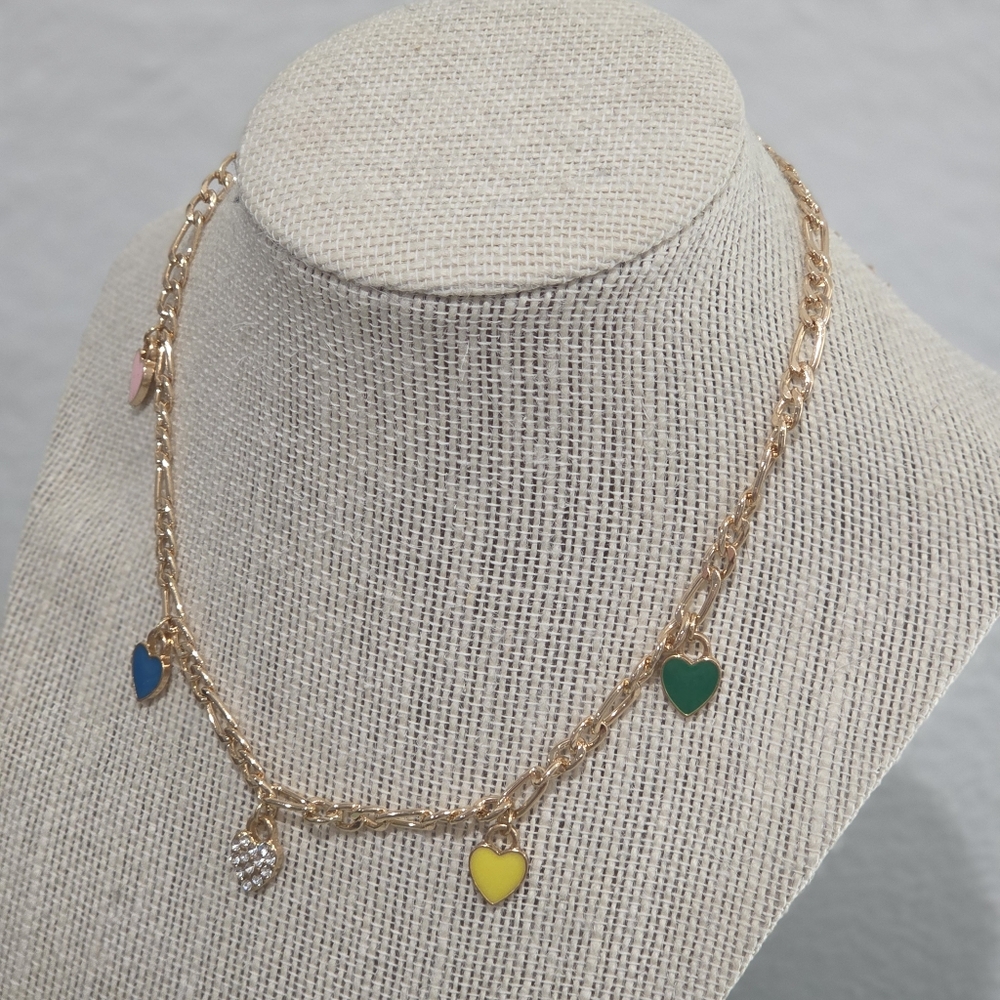 Colorful Hearts Gold Charm Necklace - Picture 5 of 5